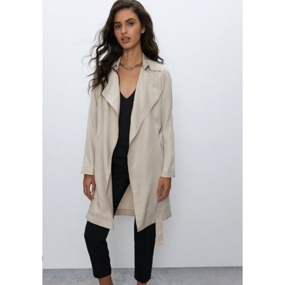 Babaton Maximo Trench‎ Coat Denude Pink Drape Belted Pockets Long Sleeve Sz S